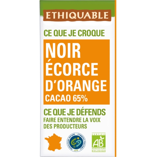Chocolat noir écorce d'orange Pérou/Haïti/Nicaragua BIO 100g