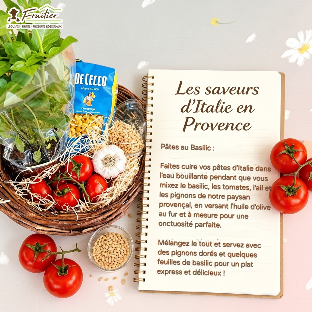 Le panier complet des pâtes au basilic