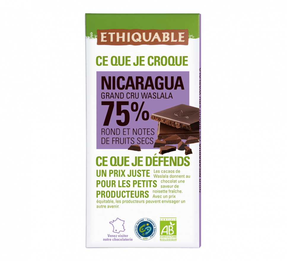Chocolat noir 75% cacao Nicaragua BIO 100g